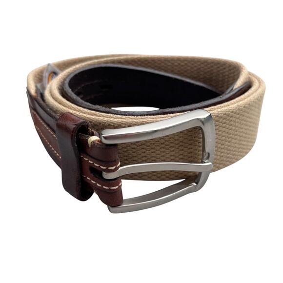 Fossil New With Tag Khaki And Leather Belt 42 Casual Comfortable Preppy - Picture 1 of 4